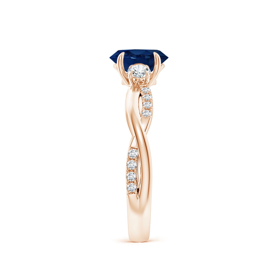 7x5mm AA Three Stone Oval Blue Sapphire & Round Diamond Engagement Ring in Rose Gold side 299