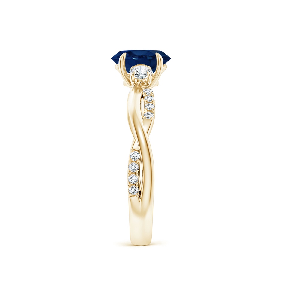 7x5mm AA Three Stone Oval Blue Sapphire & Round Diamond Engagement Ring in Yellow Gold side 299
