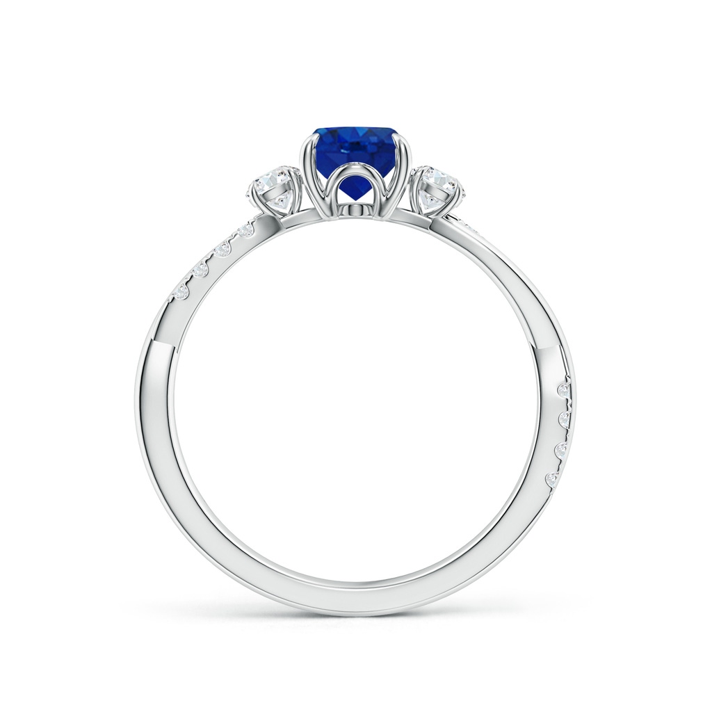 7x5mm AAA Three Stone Oval Blue Sapphire & Round Diamond Engagement Ring in White Gold - side 199