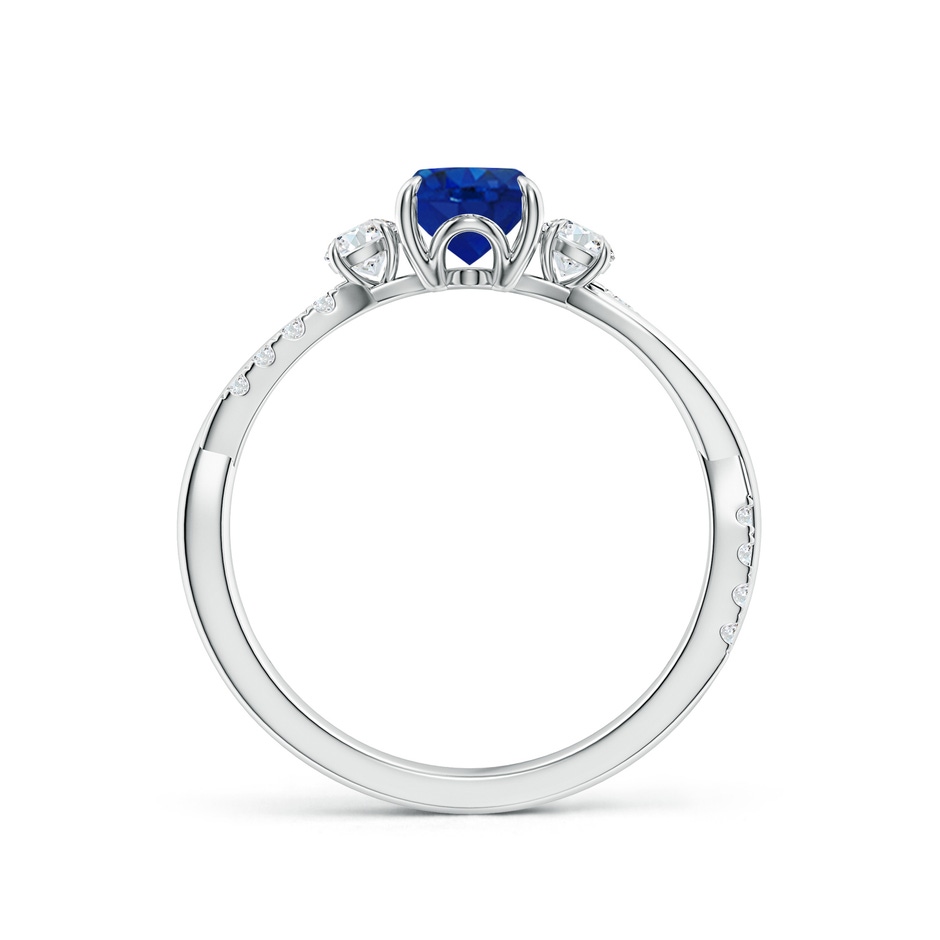 7x5mm AAA Three Stone Oval Blue Sapphire & Round Diamond Engagement Ring in White Gold side 199