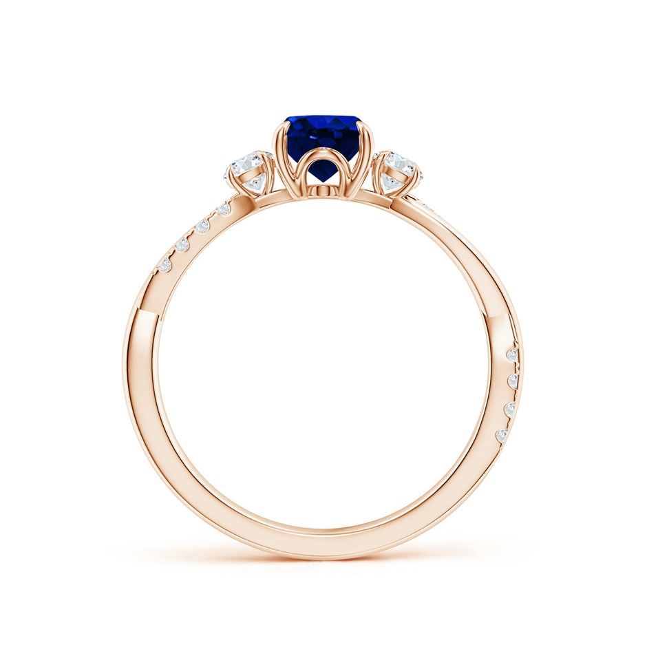 7x5mm AAAA Three Stone Oval Blue Sapphire & Round Diamond Engagement Ring in Rose Gold side 199