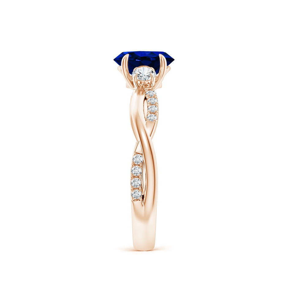 7x5mm AAAA Three Stone Oval Blue Sapphire & Round Diamond Engagement Ring in Rose Gold side 299