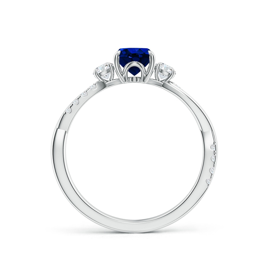 7x5mm AAAA Three Stone Oval Blue Sapphire & Round Diamond Engagement Ring in White Gold side 199