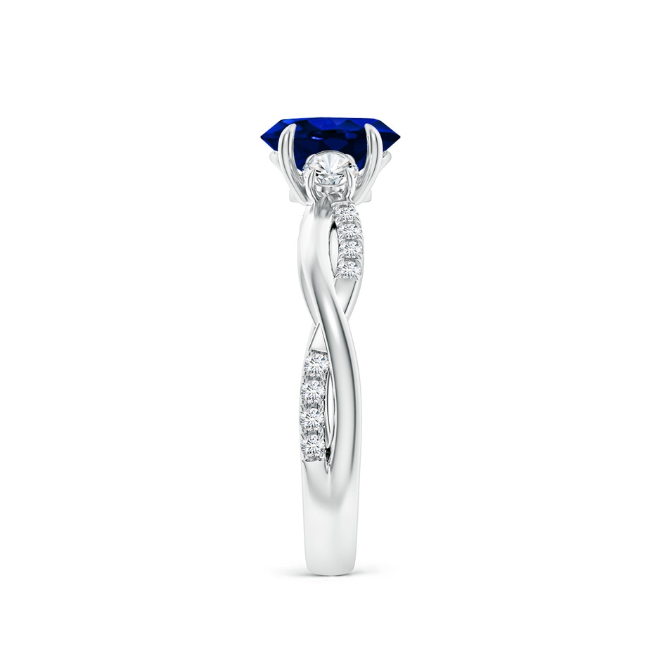 7x5mm AAAA Three Stone Oval Blue Sapphire & Round Diamond Engagement Ring in White Gold side 299