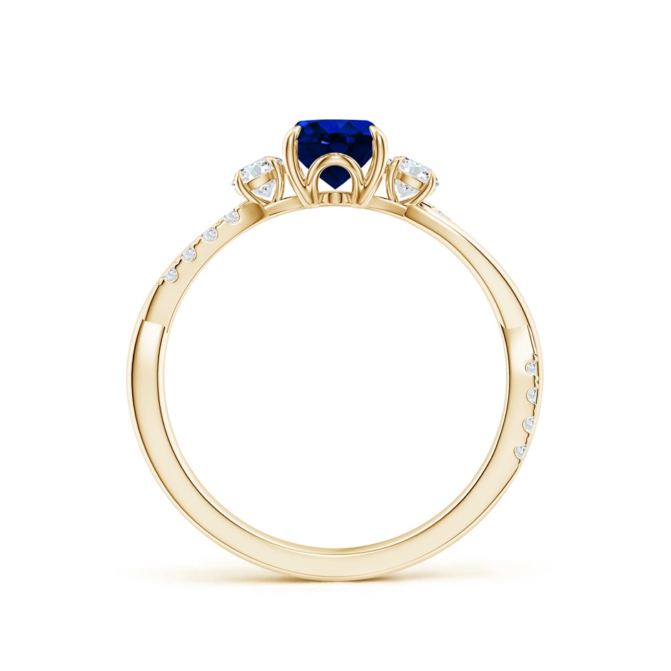 7x5mm Lab-Grown Three Stone Oval Blue Sapphire & Round Diamond Engagement Ring in Yellow Gold side 199