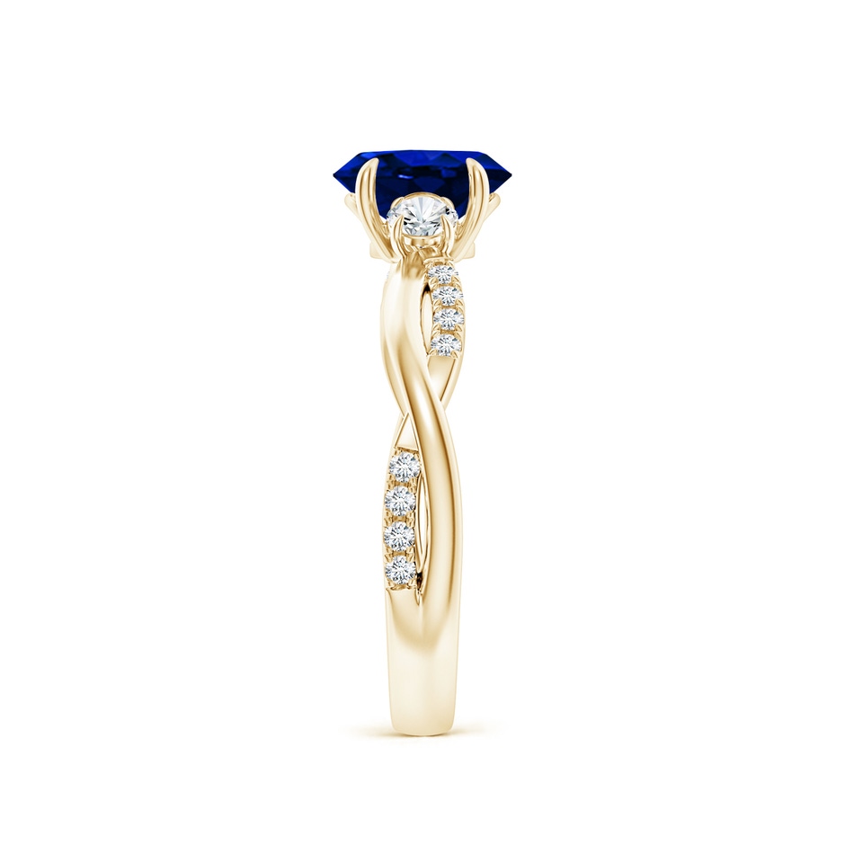 7x5mm Lab-Grown Three Stone Oval Blue Sapphire & Round Diamond Engagement Ring in Yellow Gold side 299