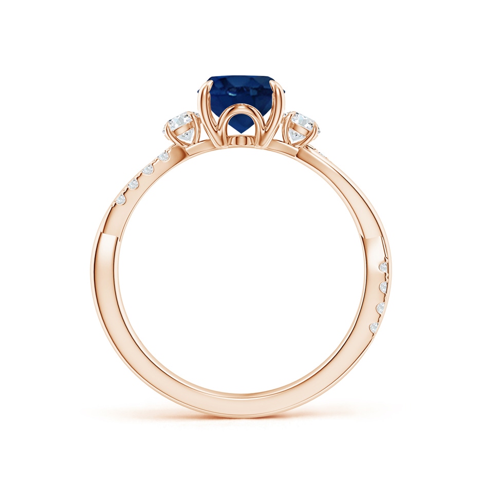 8x6mm AA Three Stone Oval Blue Sapphire & Round Diamond Engagement Ring in Rose Gold side 199