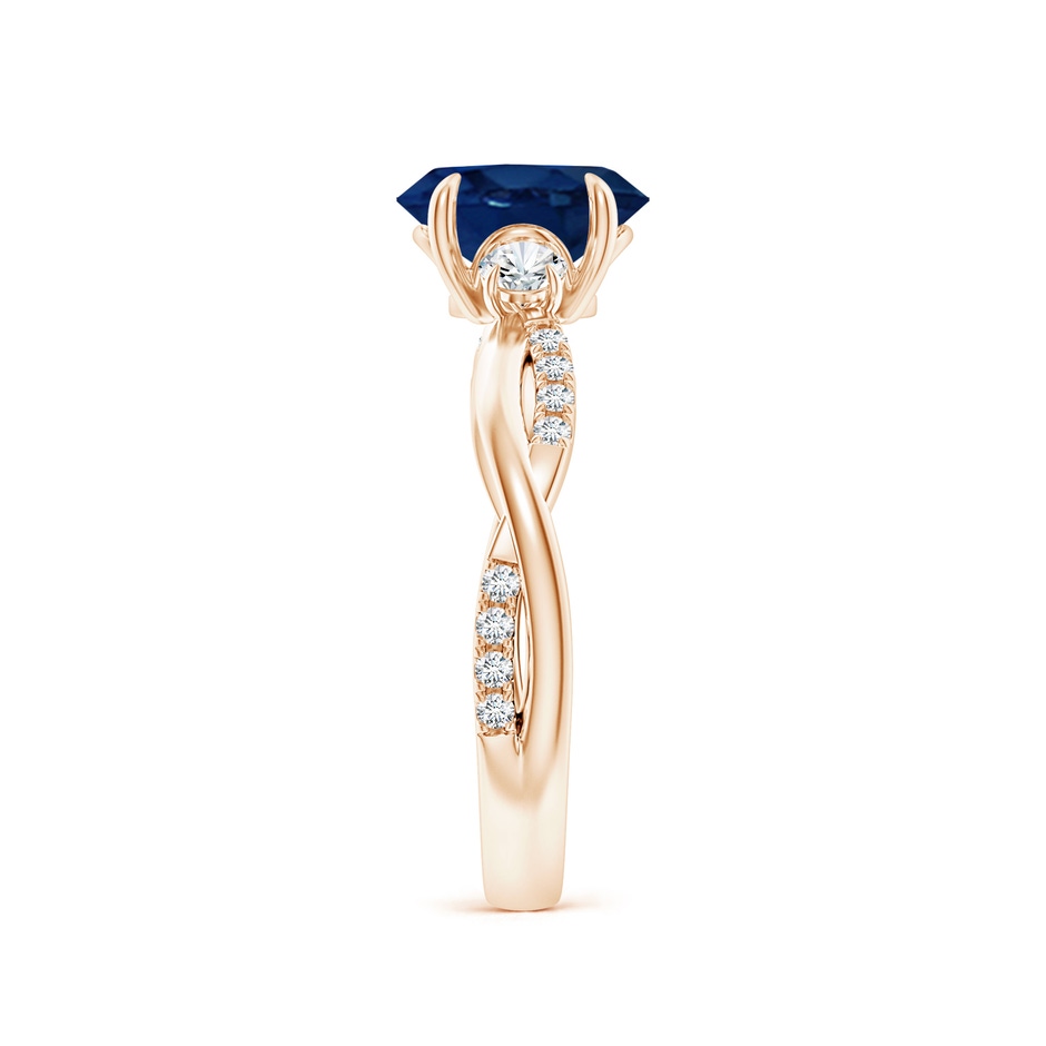 8x6mm AA Three Stone Oval Blue Sapphire & Round Diamond Engagement Ring in Rose Gold side 299
