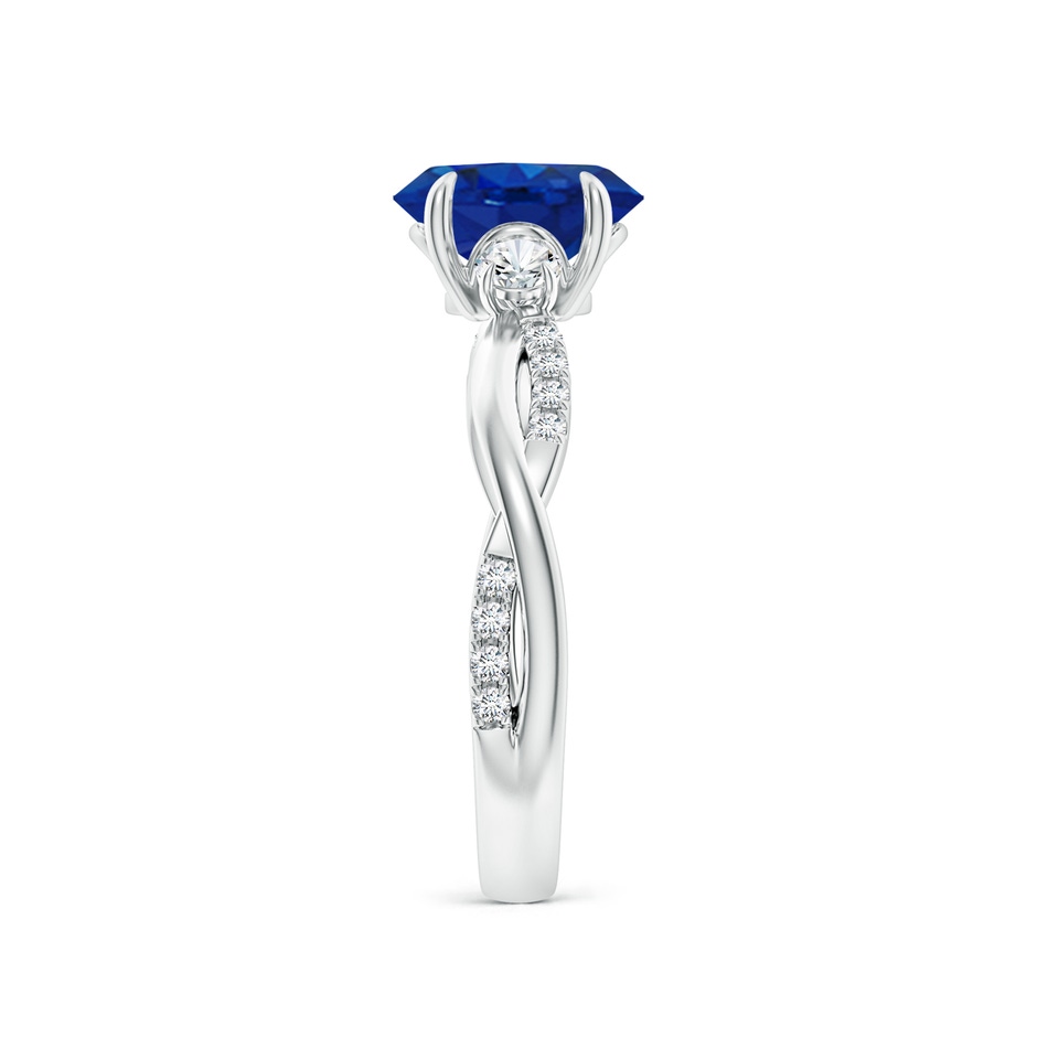 8x6mm AAA Three Stone Oval Blue Sapphire & Round Diamond Engagement Ring in P950 Platinum side 299