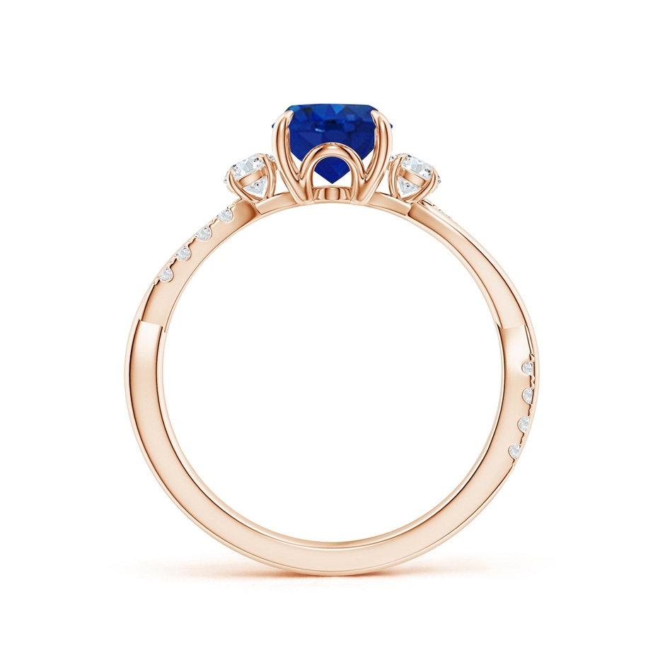 8x6mm AAA Three Stone Oval Blue Sapphire & Round Diamond Engagement Ring in Rose Gold side 199