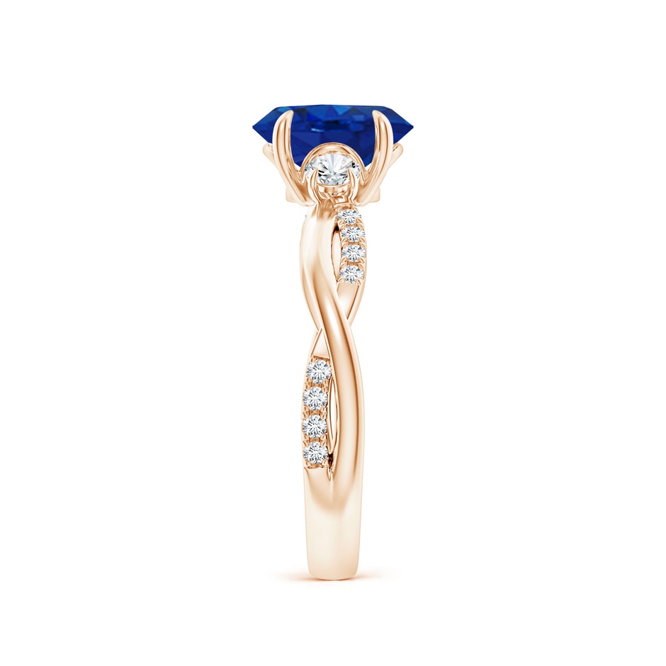 8x6mm AAA Three Stone Oval Blue Sapphire & Round Diamond Engagement Ring in Rose Gold side 299