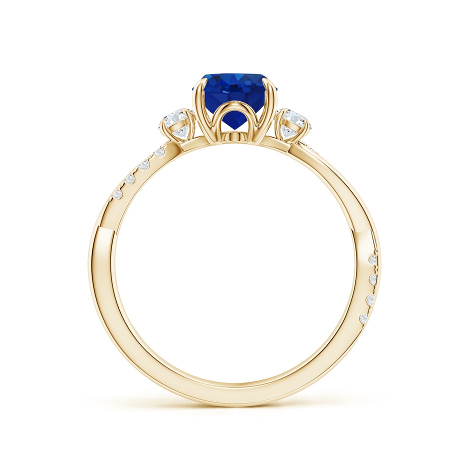 8x6mm AAA Three Stone Oval Blue Sapphire & Round Diamond Engagement Ring in Yellow Gold side 199