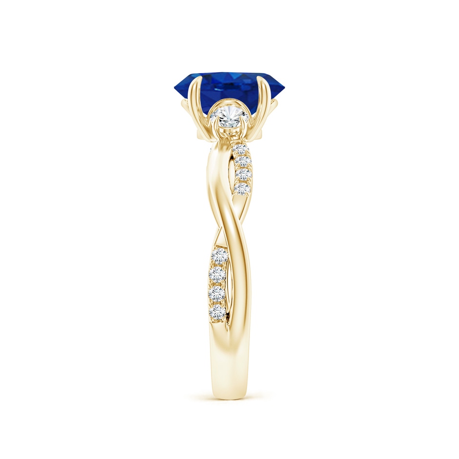 8x6mm AAA Three Stone Oval Blue Sapphire & Round Diamond Engagement Ring in Yellow Gold side 299