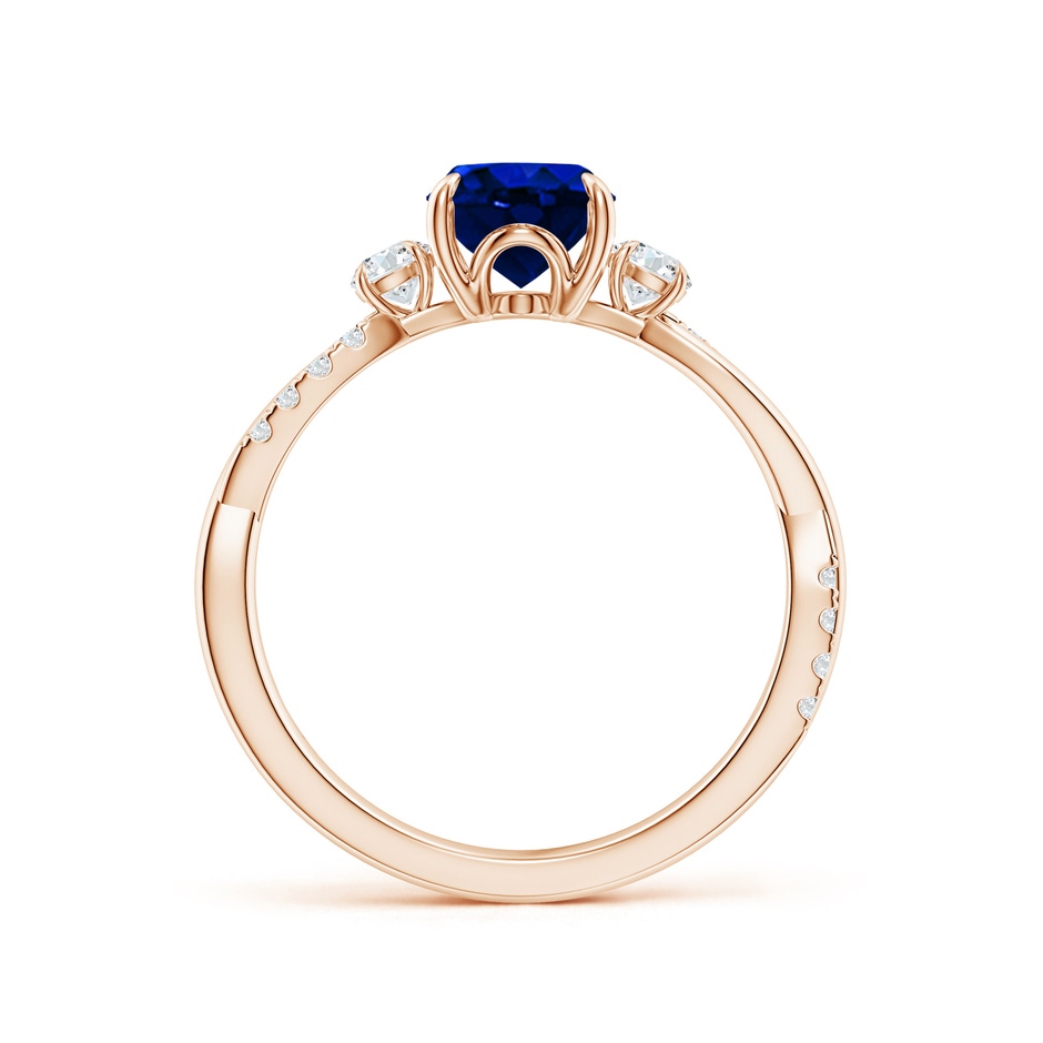 8x6mm AAAA Three Stone Oval Blue Sapphire & Round Diamond Engagement Ring in Rose Gold side 199