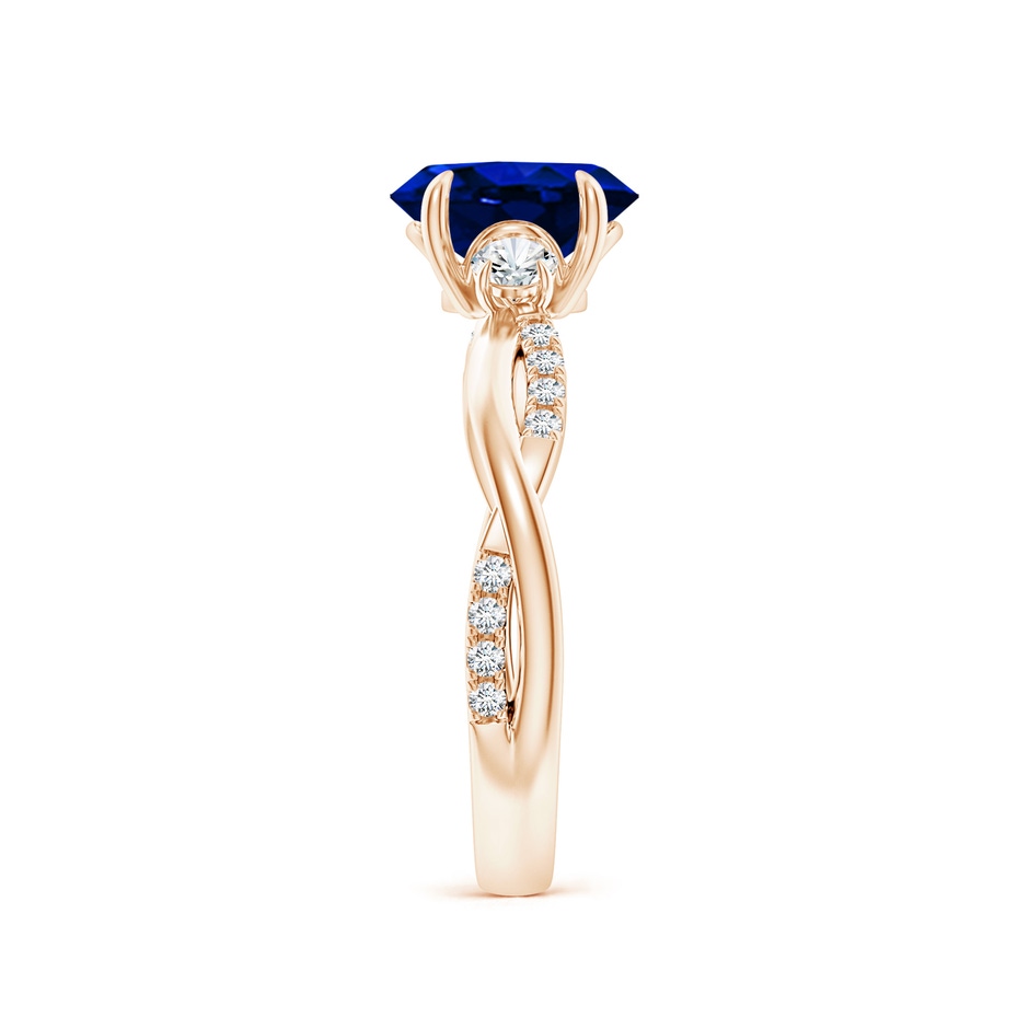 8x6mm AAAA Three Stone Oval Blue Sapphire & Round Diamond Engagement Ring in Rose Gold side 299