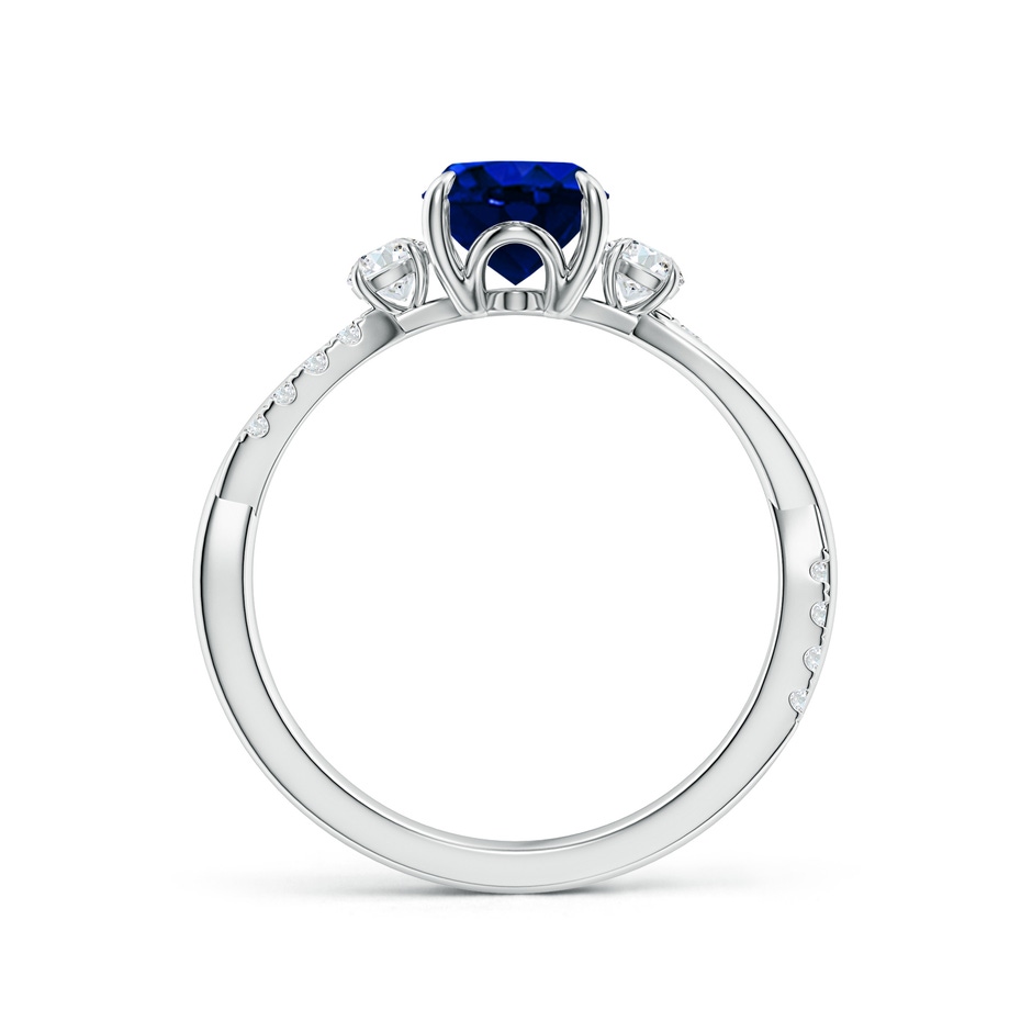 8x6mm AAAA Three Stone Oval Blue Sapphire & Round Diamond Engagement Ring in White Gold side 199