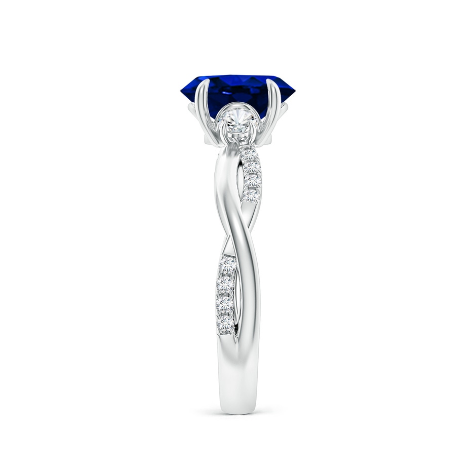 8x6mm AAAA Three Stone Oval Blue Sapphire & Round Diamond Engagement Ring in White Gold side 299