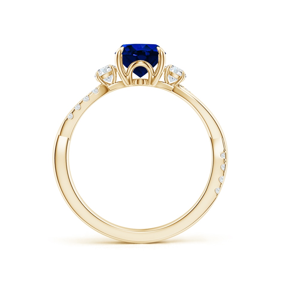 8x6mm AAAA Three Stone Oval Blue Sapphire & Round Diamond Engagement Ring in Yellow Gold side 199