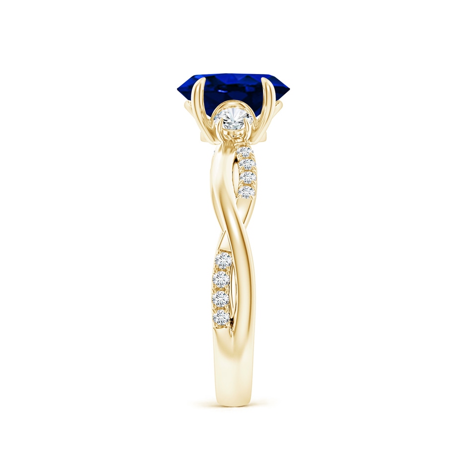 8x6mm AAAA Three Stone Oval Blue Sapphire & Round Diamond Engagement Ring in Yellow Gold side 299