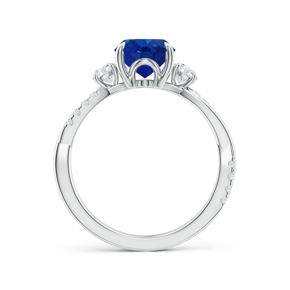 9x7mm AAA Three Stone Oval Blue Sapphire & Round Diamond Engagement Ring in P950 Platinum side 199