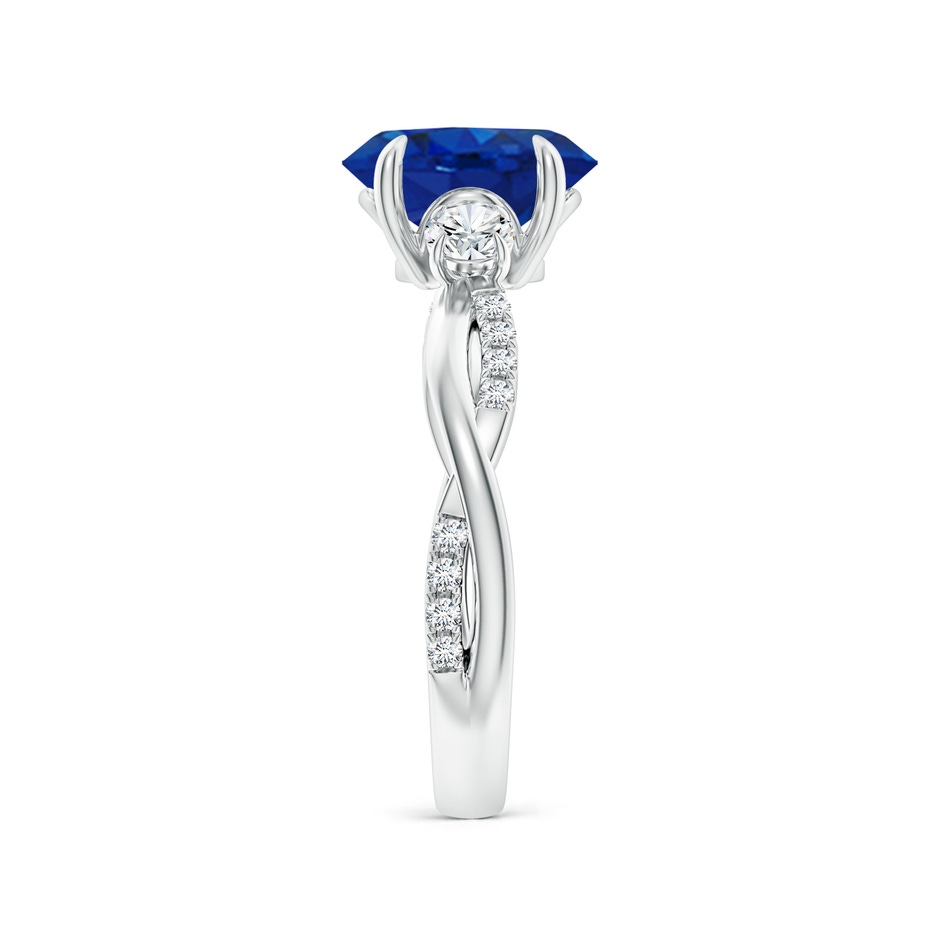 9x7mm AAA Three Stone Oval Blue Sapphire & Round Diamond Engagement Ring in P950 Platinum side 299