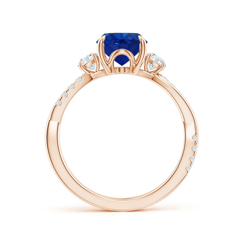 9x7mm AAA Three Stone Oval Blue Sapphire & Round Diamond Engagement Ring in Rose Gold side 199