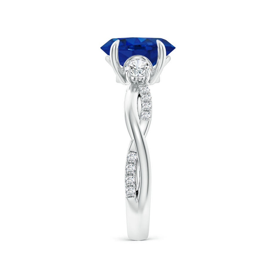 9x7mm AAA Three Stone Oval Blue Sapphire & Round Diamond Engagement Ring in White Gold side 299