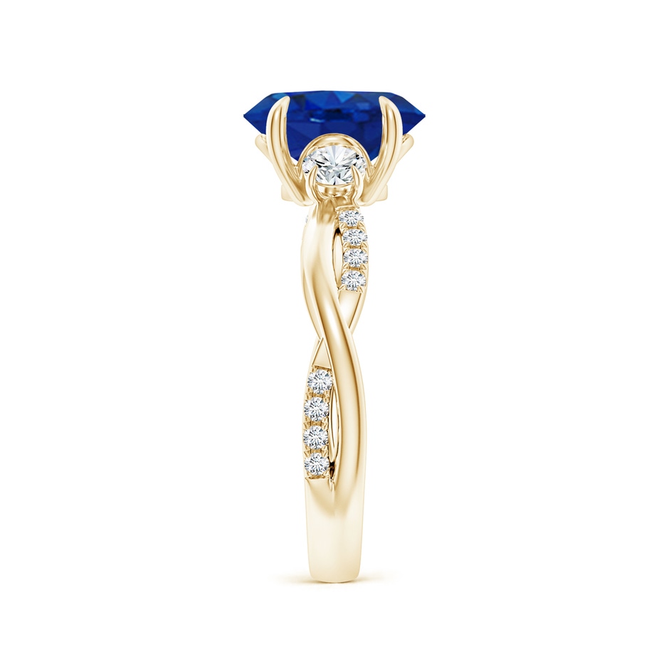 9x7mm AAA Three Stone Oval Blue Sapphire & Round Diamond Engagement Ring in Yellow Gold side 299