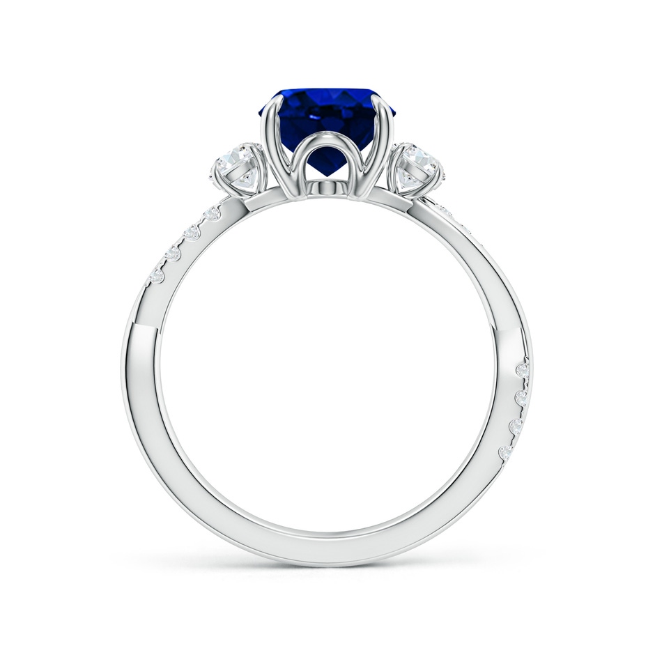 9x7mm AAAA Three Stone Oval Blue Sapphire & Round Diamond Engagement Ring in P950 Platinum side 199