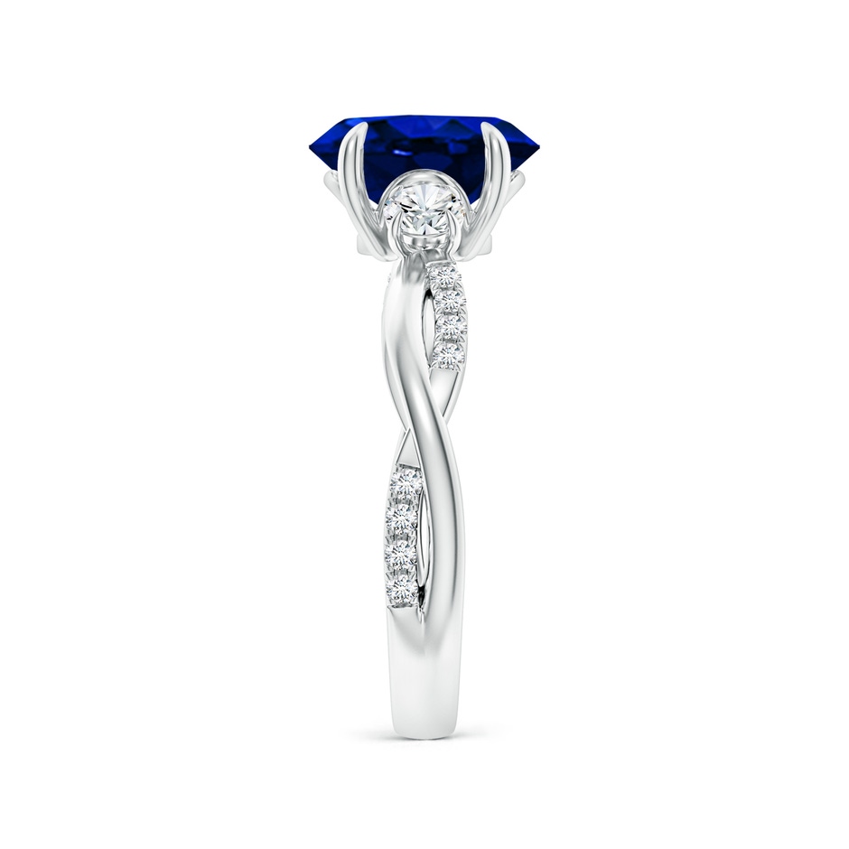 9x7mm AAAA Three Stone Oval Blue Sapphire & Round Diamond Engagement Ring in P950 Platinum side 299