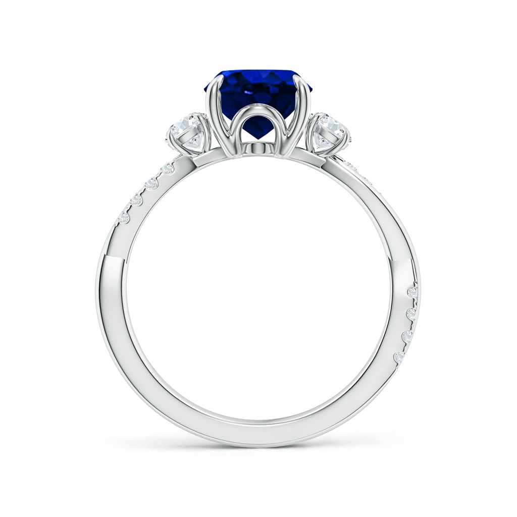 9x7mm Lab-Grown Three Stone Oval Blue Sapphire & Round Diamond Engagement Ring in White Gold - side 199