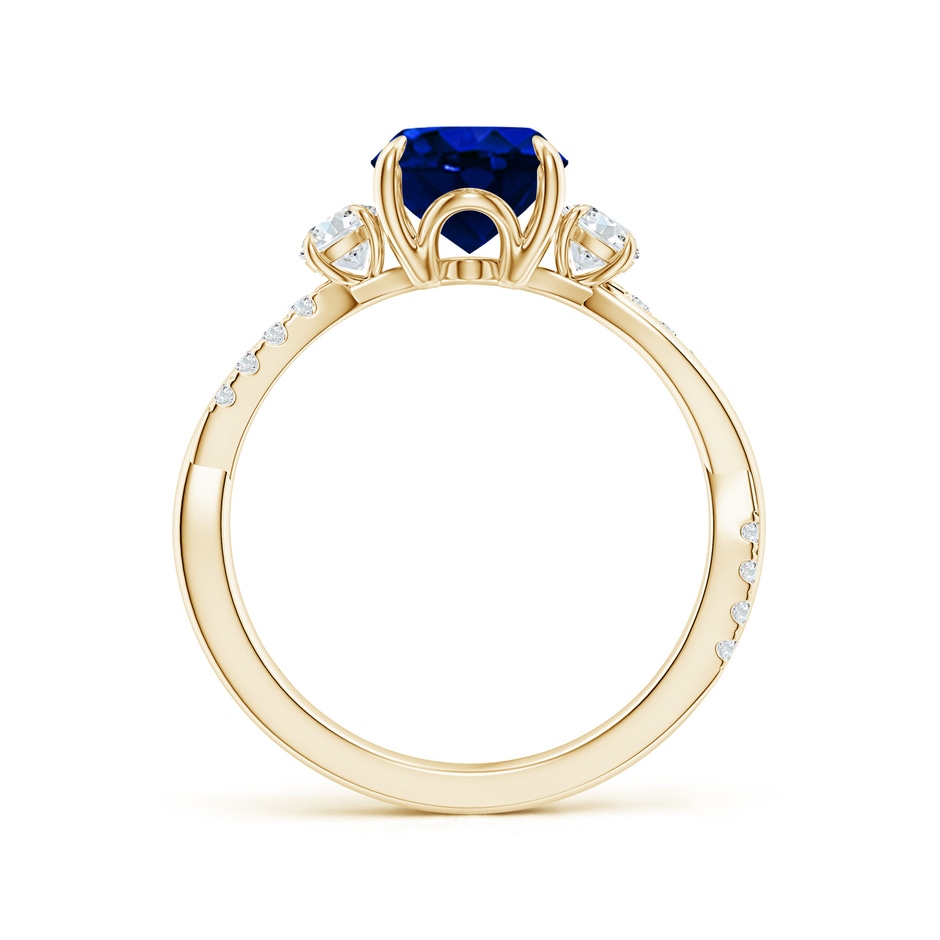 9x7mm AAAA Three Stone Oval Blue Sapphire & Round Diamond Engagement Ring in Yellow Gold side 199