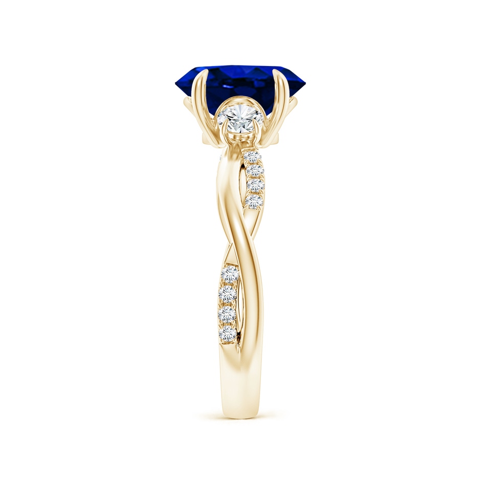 9x7mm AAAA Three Stone Oval Blue Sapphire & Round Diamond Engagement Ring in Yellow Gold side 299