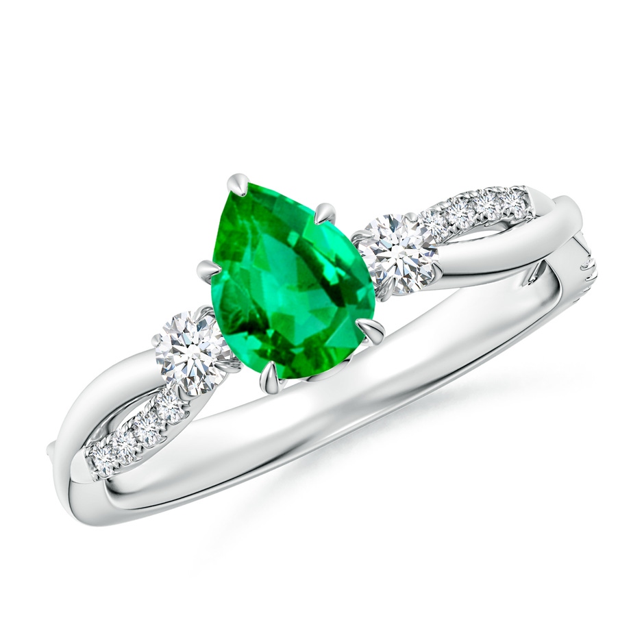 7x5mm AAA Three Stone Pear Emerald & Diamond Engagement Ring in P950 Platinum 