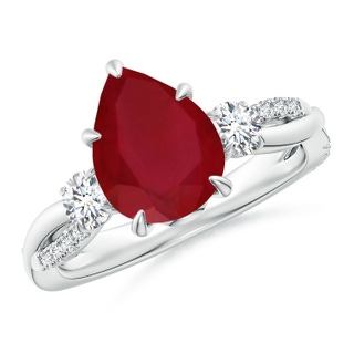 10x8mm AA Three Stone Pear Ruby & Diamond Engagement Ring in P950 Platinum