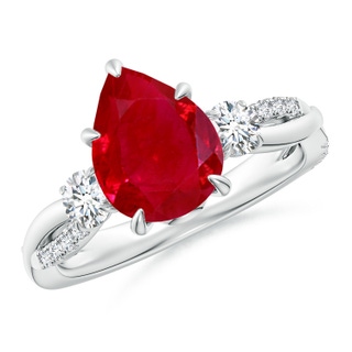 10x8mm AAA Three Stone Pear Ruby & Diamond Engagement Ring in P950 Platinum