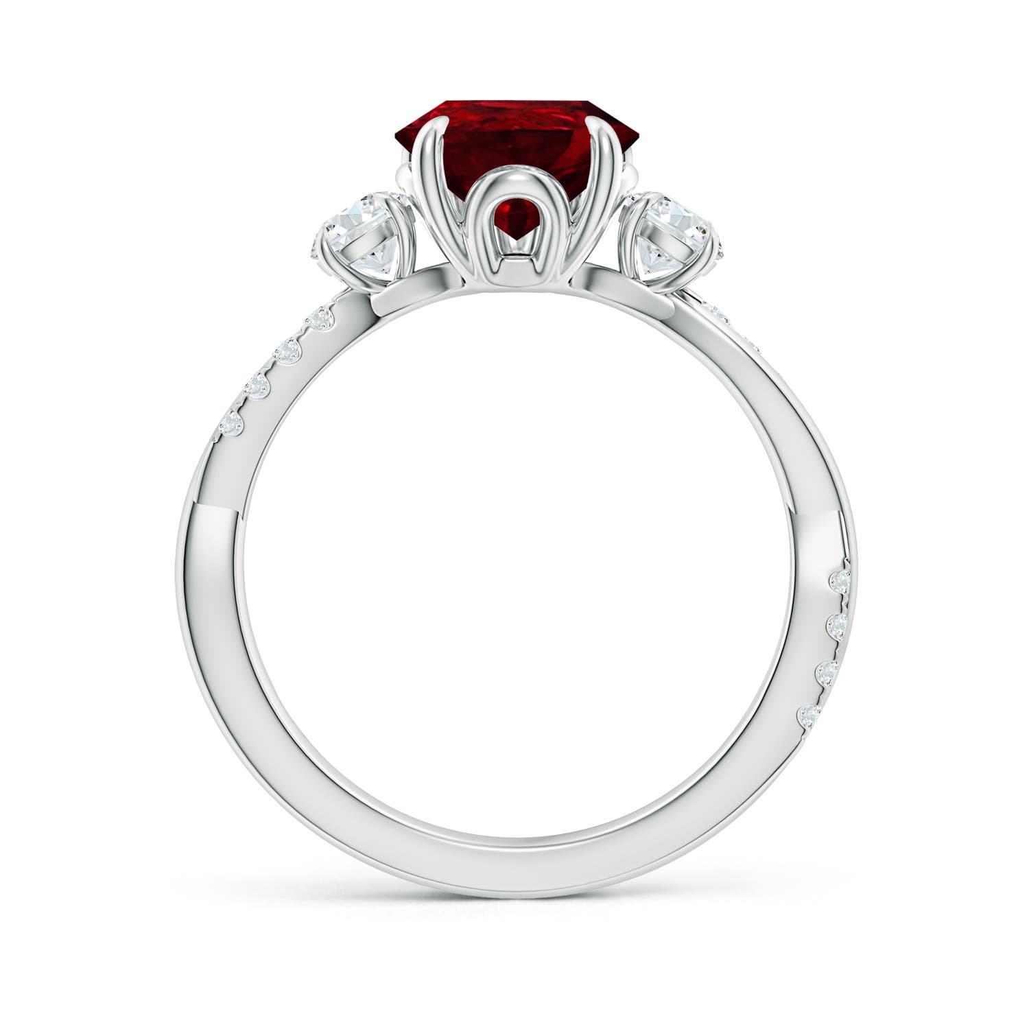 10x8mm AAAA Three Stone Pear Ruby & Diamond Engagement Ring in P950 Platinum