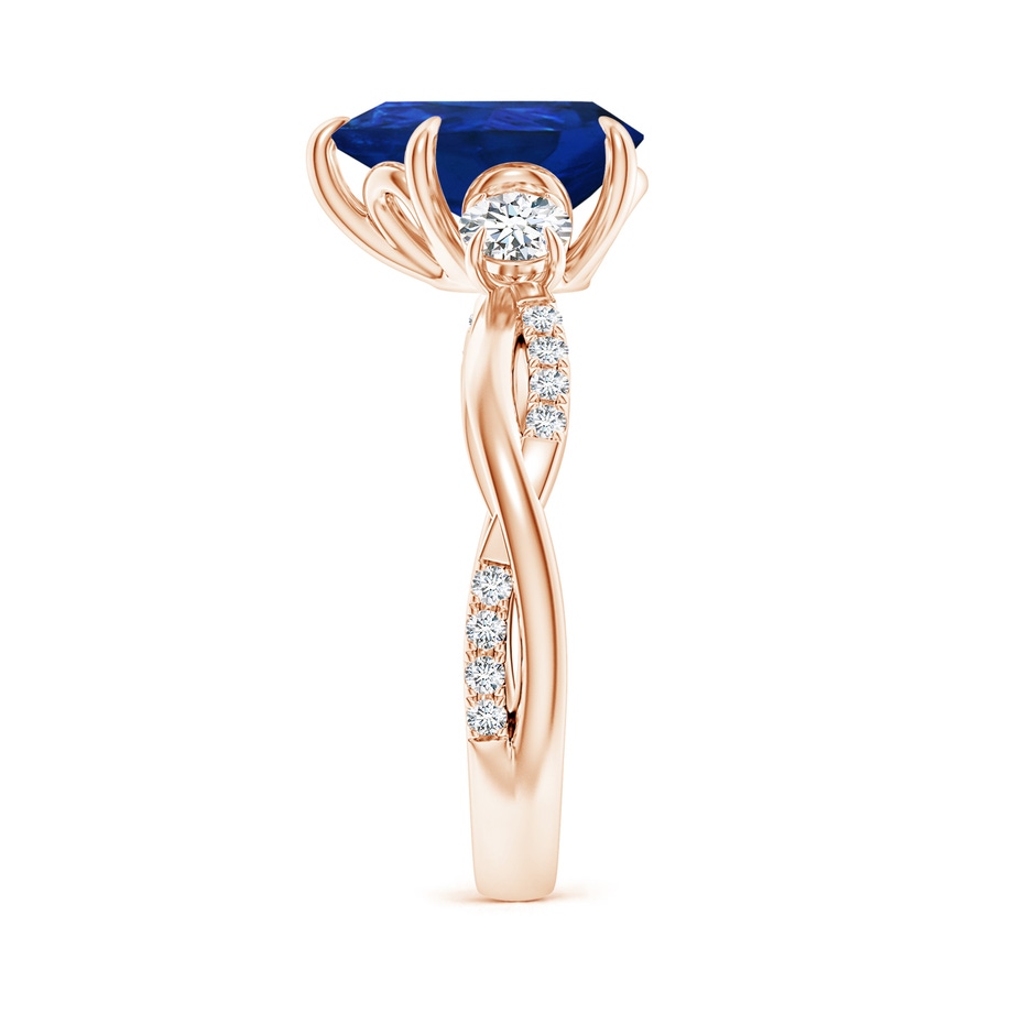 10x8mm AAA Three Stone Pear Blue Sapphire & Diamond Engagement Ring in Rose Gold side 299