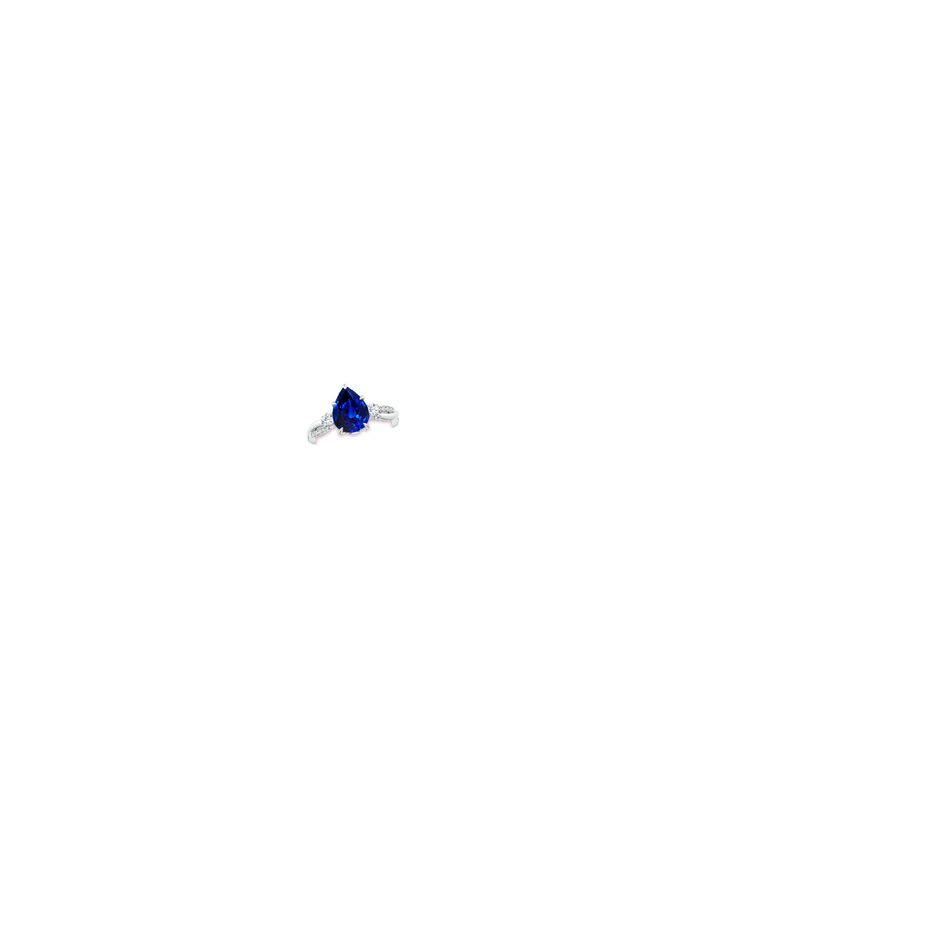 10x8mm Lab-Grown Three Stone Pear Blue Sapphire & Diamond Engagement Ring in P950 Platinum hand