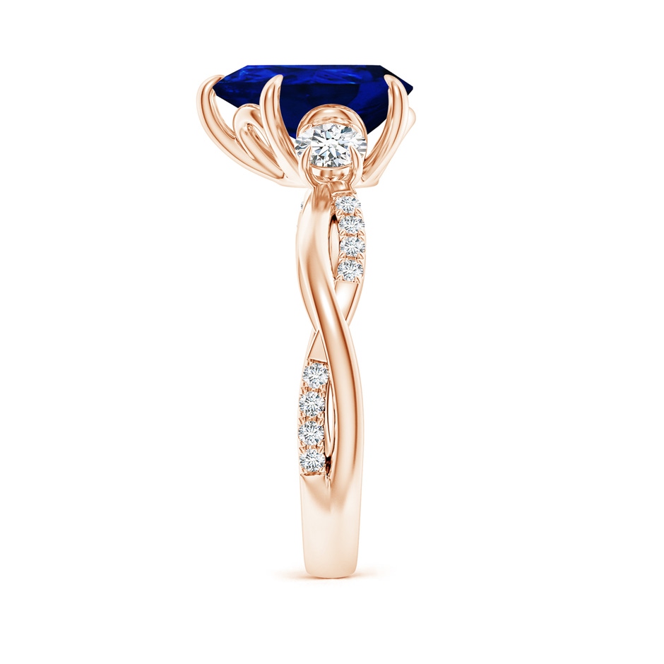 10x8mm Lab-Grown Three Stone Pear Blue Sapphire & Diamond Engagement Ring in Rose Gold side 299