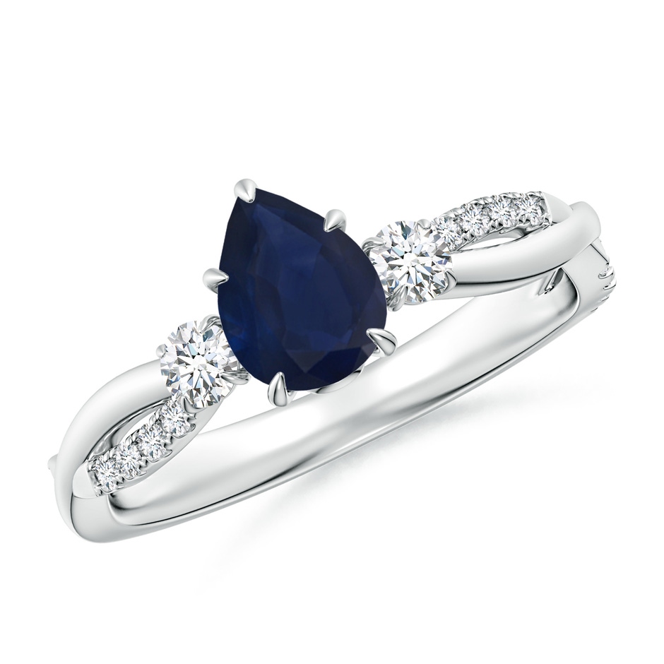 7x5mm A Three Stone Pear Blue Sapphire & Diamond Engagement Ring in White Gold 