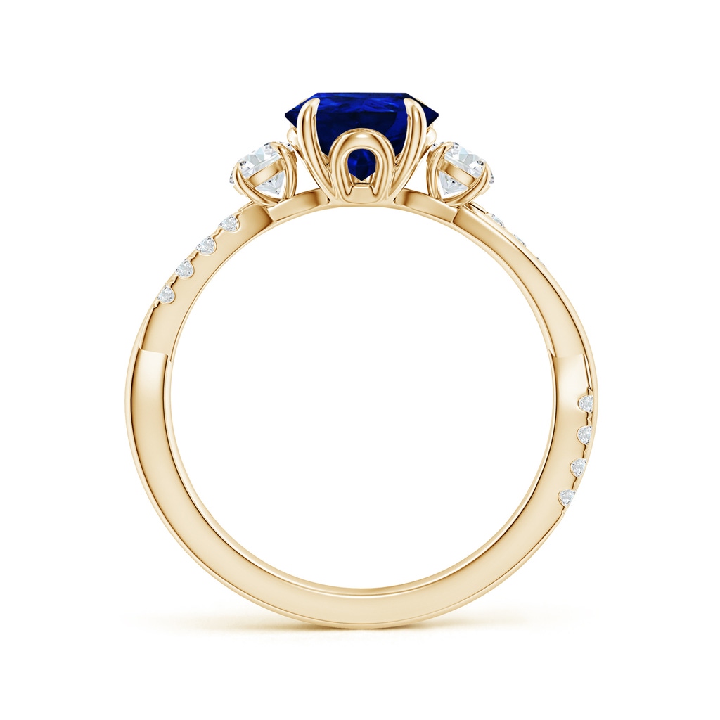 9x7mm Lab-Grown Three Stone Pear Blue Sapphire & Diamond Engagement Ring in Yellow Gold - side 199