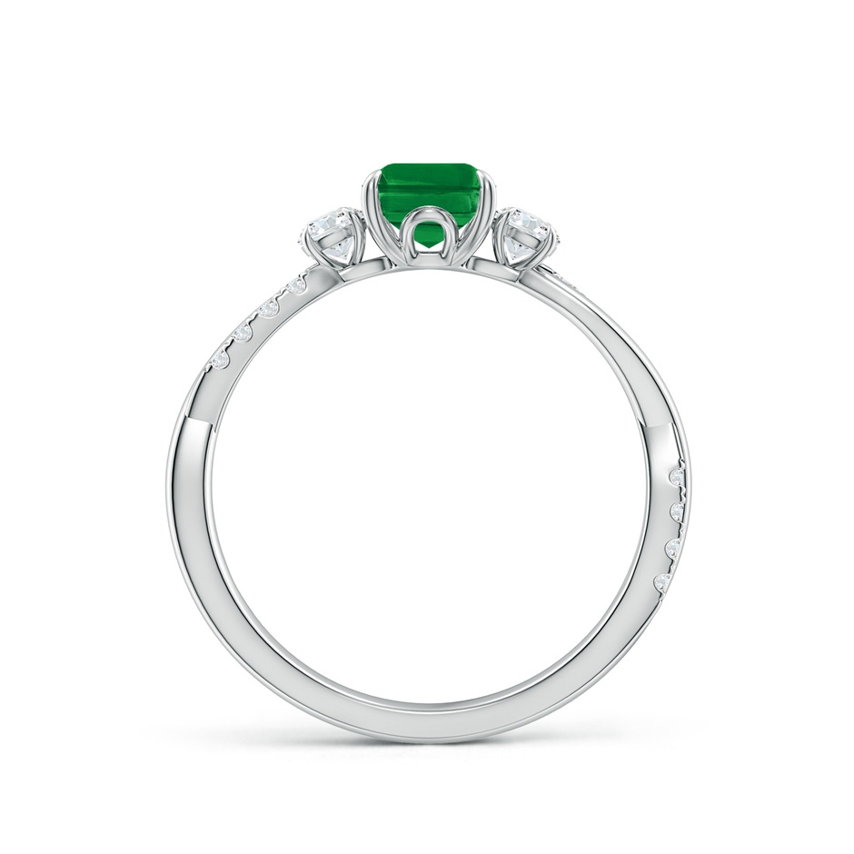 7x5mm AAA Three Stone Emerald-Cut Emerald & Round Diamond Engagement Ring in White Gold side 199