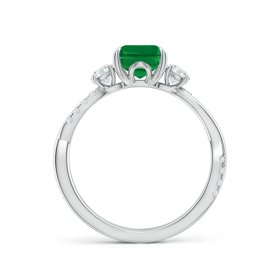 9x7mm AAA Three Stone Emerald-Cut Emerald & Round Diamond Engagement Ring in White Gold side 199