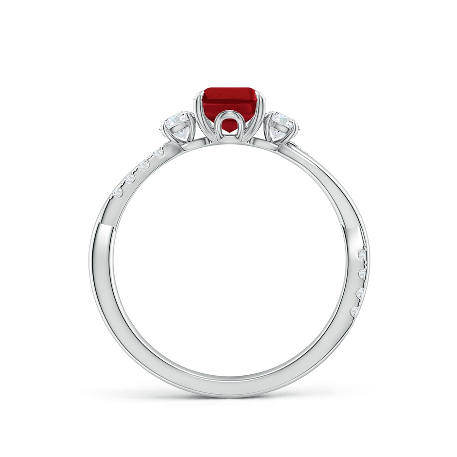 7x5mm AAA Three Stone Emerald-Cut Ruby & Round Diamond Engagement Ring in White Gold side 199