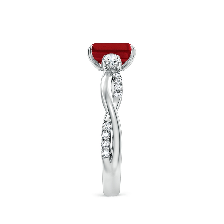 7x5mm AAA Three Stone Emerald-Cut Ruby & Round Diamond Engagement Ring in White Gold side 299