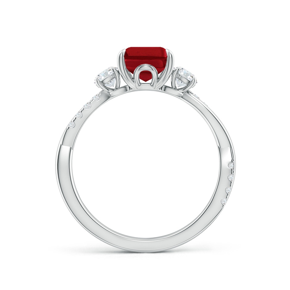 9x7mm AAA Three Stone Emerald-Cut Ruby & Round Diamond Engagement Ring in White Gold side 199