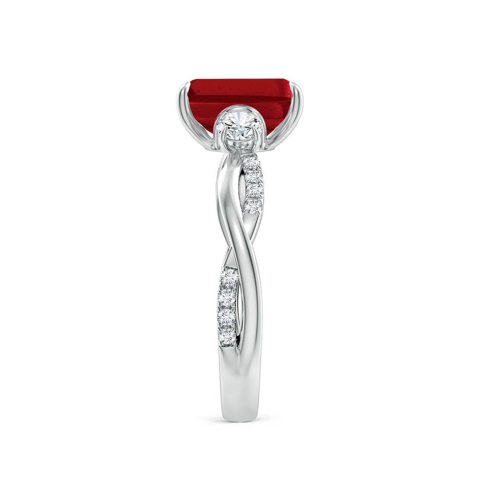 9x7mm AAA Three Stone Emerald-Cut Ruby & Round Diamond Engagement Ring in White Gold side 299