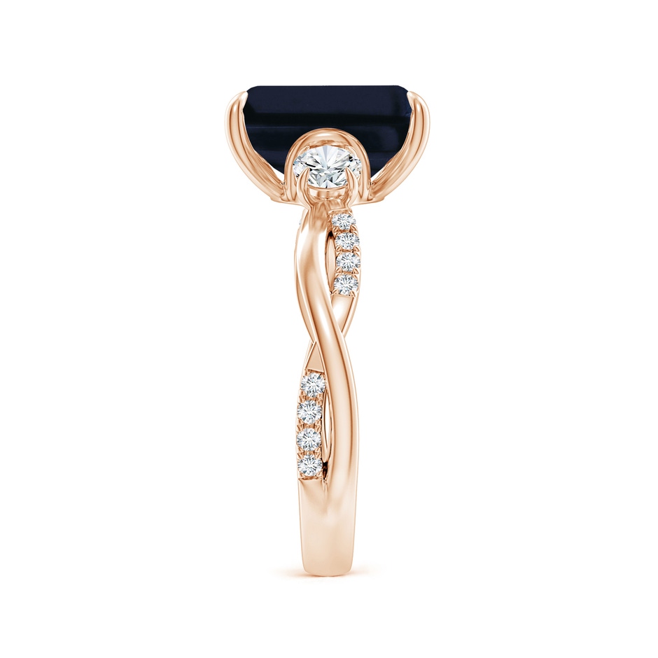 10x8mm A Three Stone Emerald-Cut Blue Sapphire & Round Diamond Engagement Ring in Rose Gold side 299