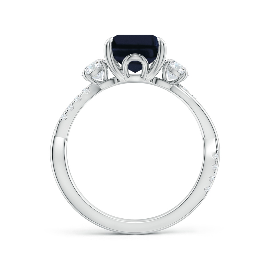 10x8mm A Three Stone Emerald-Cut Blue Sapphire & Round Diamond Engagement Ring in White Gold side 199